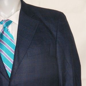 Saks Fifth Avenue Loro Piana Cashmere Silk Blue Plaid Two Button Sport Coat 40R